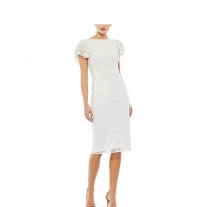 Mac Duggal Floral Embellished Flutter Sleeves Dress